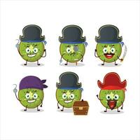 Cartoon character of slice of kiwi with various pirates emoticons vector