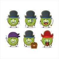 Cartoon character of slice of kiwi with various pirates emoticons vector