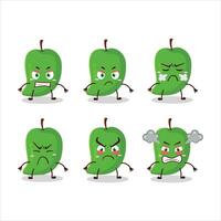 Green mango cartoon character with various angry expressions vector