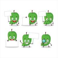 Green mango cartoon character bring information board vector