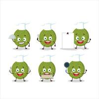 dibujos animados personaje de melón con varios cocinero emoticones vector
