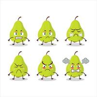 Green pear cartoon character with various angry expressions vector