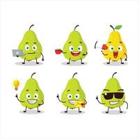 Green pear cartoon character with various types of business emoticons vector