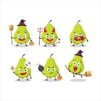 Halloween expression emoticons with cartoon character of green pear vector