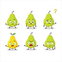 Cartoon character of green pear with what expression vector