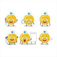 médico profesión emoticon con amarillo melón dibujos animados personaje vector