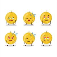 Cartoon character of yellow melon with sleepy expression vector