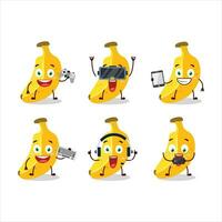 Banana cartoon character are playing games with various cute emoticons vector