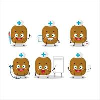 médico profesión emoticon con kiwi dibujos animados personaje vector