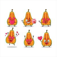 rebanada de papaya dibujos animados personaje con amor linda emoticon vector