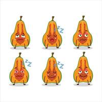 dibujos animados personaje de rebanada de papaya con soñoliento expresión vector