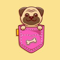 Cute puk dog in pocket cartoon vector icon illustration animal nature icon concept isolated