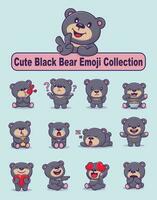 Set of cute black bear character in various poses vector cartoon illustration