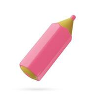 3d pink color Pencil icon. Plastic three dimensional vector illustration isolated on white background.