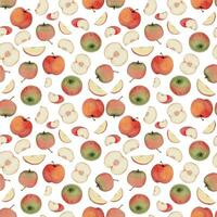 Hand drawn watercolor apple fruits, ripe, full and slices red and green with leaves. Seamless pattern. Isolated object on white background. Design for wall art, wedding, print, fabric, cover, card. vector