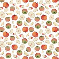 Hand drawn watercolor apple fruits, ripe, full and slices red and green with leaves. Seamless pattern. Isolated object on white background. Design for wall art, wedding, print, fabric, cover, card. vector