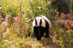 Skunk in nature, national geography, Wide life animals. . photo