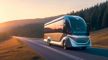 Motorhome of a beautiful Transportation with futuristic design. AI Generated. photo