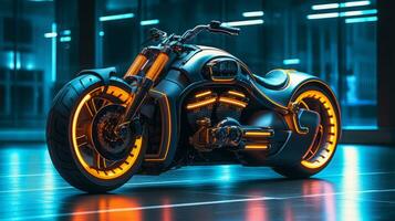 Motorcycle of a beautiful Transportation with futuristic design. AI Generated. photo