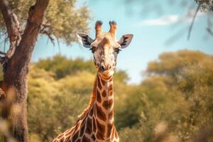 Giraffes in nature, national geography, Wide life animals. AI Generated. photo