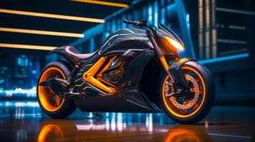 Motorbike delivery of a beautiful Transportation with futuristic design. . photo