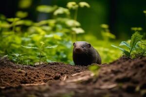 Mole in nature, national geography, Wide life animals. AI Generated. photo