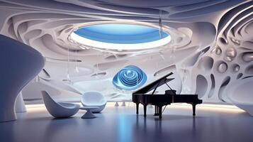 Music Room of a beautiful futuristic design. AI Generated. photo