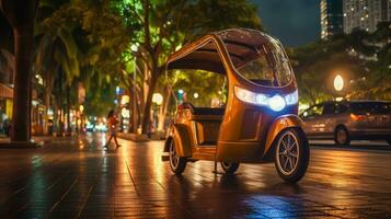 Rickshaw of a beautiful Transportation with futuristic design. AI Generated. photo