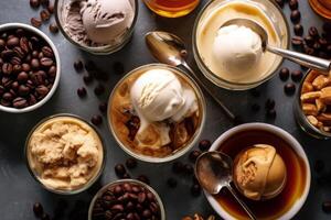 de cerca parte superior ver de ingredientes affogato, café. ai generado. foto