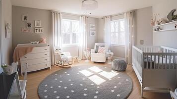 The Nursery room of a beautiful bright modern style house. AI Generated. photo