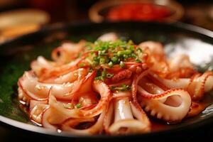 Close-up top view of Tako SASHIMI Squid, Japanese food. AI Generated. photo