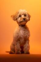 Very cute puppy Poodle in nature, national geography, Wide life animals. AI Generated. photo