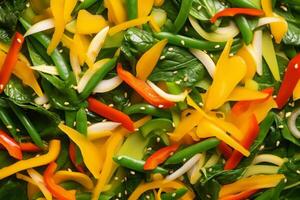 Close-up top view of ingredients Wakame Remix Salad Veggie, Japanese food. . photo