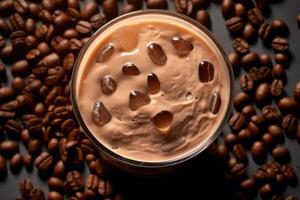 Close-up top view of ingredients Iced mocha, Coffee. . photo