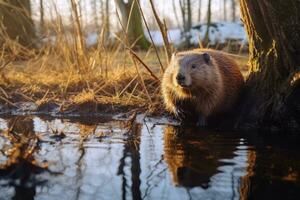 Beaver in nature, national geography, Wide life animals. AI Generated. photo