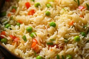 Close-up top view of ingredients Garlic Fried Rice, Japanese food. AI Generated. photo