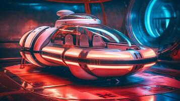 Hovercraft of a beautiful Transportation with futuristic design. . photo