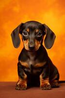 Very cute puppy Dachshund in nature, national geography, Wide life animals. AI Generated. photo