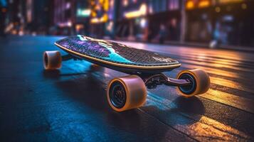 Skateboard of a beautiful Transportation with futuristic design. AI Generated. photo