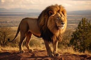 Lion in nature, national geography, Wide life animals. AI Generated. photo