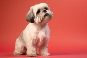 Cute Shih Tzu in nature, national geography, Wide life animals. AI Generated. photo