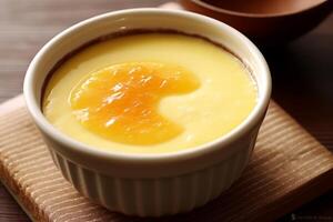 Close-up top view of ingredients Japanese Custard Pudding, Japanese food. AI Generated. photo