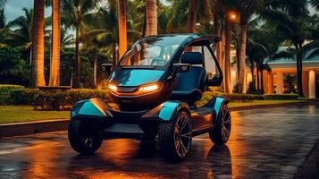 Golf cart of a beautiful Transportation with futuristic design. AI Generated. photo