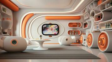 Playroom of a beautiful futuristic design. AI Generated. photo