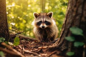 Raccoon in nature, national geography, Wide life animals. AI Generated. photo