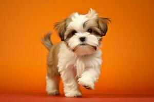 Cute Shih Tzu in nature, national geography, Wide life animals. AI Generated. photo