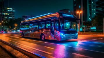 autobús de un hermosa transporte con futurista diseño. ai generado. foto