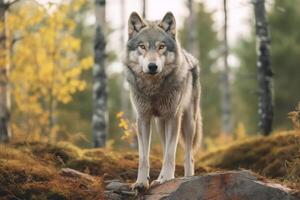 lobo en naturaleza, nacional geografía, amplio vida animales ai generado. foto