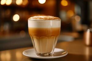 Close-up Caffe latte, Coffee. AI Generated. photo