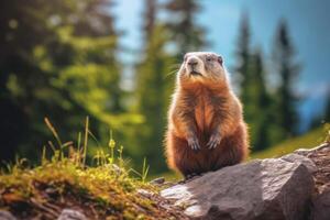 Marmot in nature, national geography, Wide life animals. AI Generated. photo